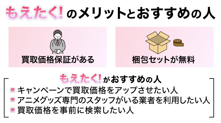 アニメグッズ買取におけるもえたくのメリットとおすすめの人の画像